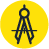 A yellow circle with a black compass icon in the center, representing precision or navigation.