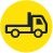 A yellow circle with a black truck icon in the center
